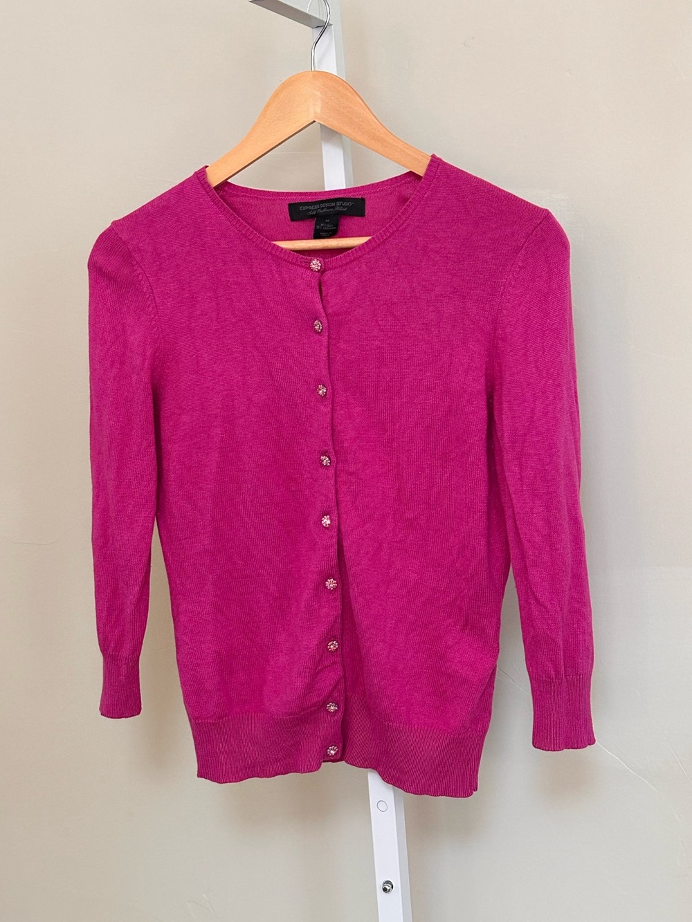 Express Design Studio Silk Cashmere Rhinestone Cardigan Pink Size M Y2K